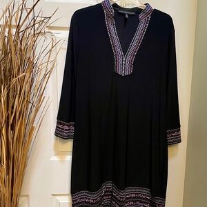 White House Black Market Black Long Sleeve w/Decorative neck and wrist pattern